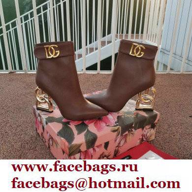 Dolce  &  Gabbana Heel 10.5cm Leather Ankle Boots Brown with DG Pop Heel and Strap 2021